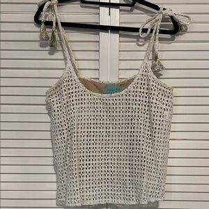 Judith March Cream Cropped Lace Camisole with Tie Sleeves Size Large